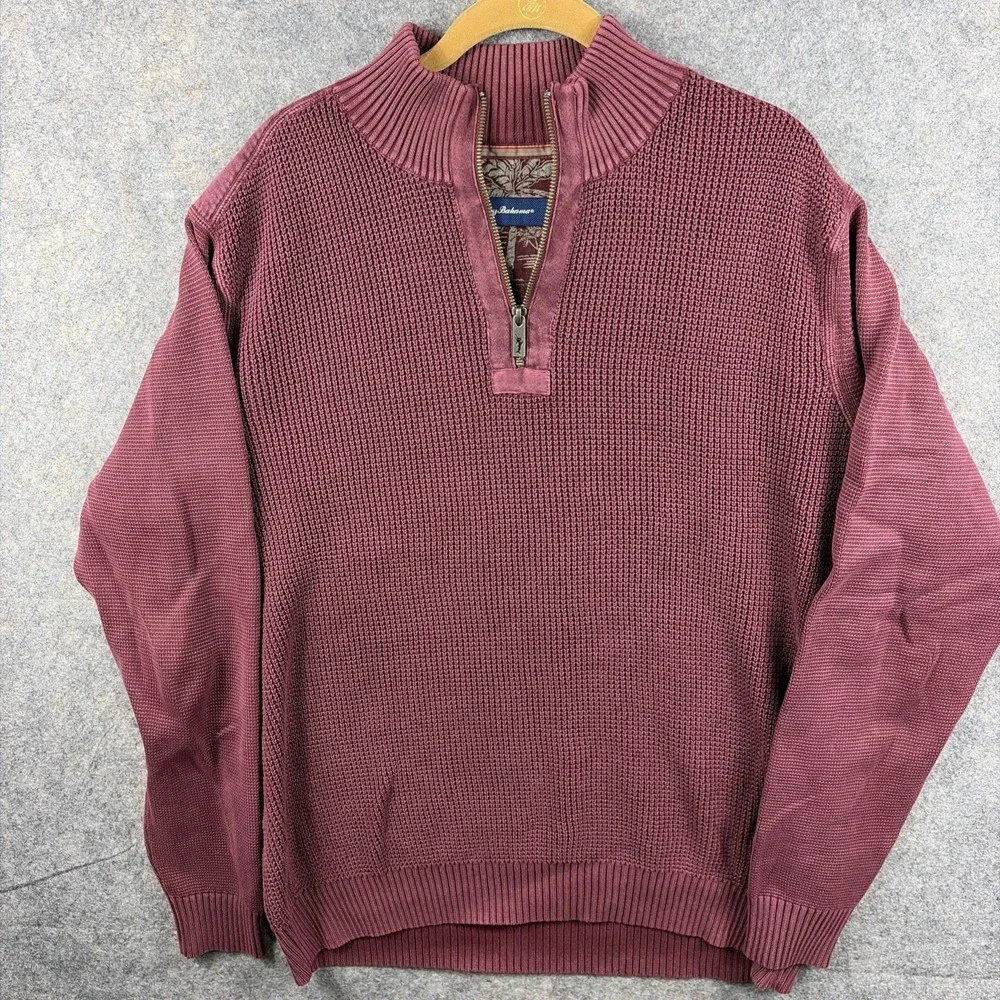 Tommy Bahama Men's Island Tide Half Zip Sweater, Maroon,  Size XL